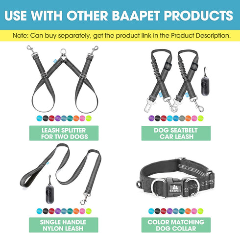 BAAPET Two Handle Dog Leash, Dual Soft Padded Handles with Traffic Control for Small, Medium, or Large Dogs (1.0" x 5