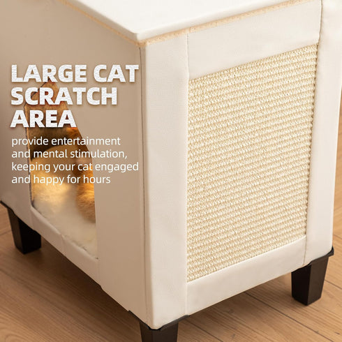 NUROMY Cat House for Indoor Cats Condo,Cat Furniture with Large Area Scratch PadLeather Cat Bed Side Table & Nightstand