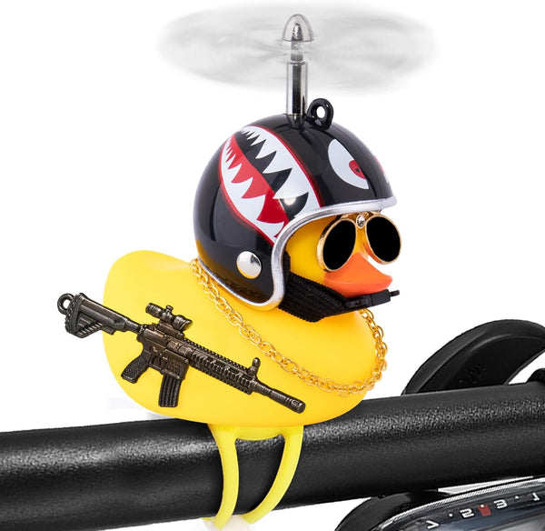 wonuu Rubber Duck Bike Bell, Squeeze Ducks with Helmet for Cycling and Motorcycle Accessories