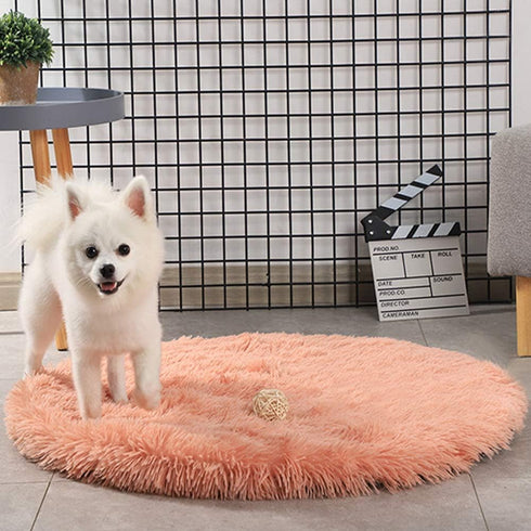 16 Inch Plush Dog Bed Mat, Warm Fluffy Round Puppy Crate Pad with Anti-Slip Bottom for Small and Medium Dogs