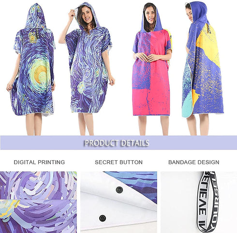 LSDRALOBBEB Swimming 811(Color:D) Beach Towels Sports Towel Changing Robe Hooded Poncho Towel for Beach Bath Surf Quick