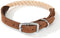 Mile High Life Durable Braided Cotton Rope Dog Collar, Genuine Leather with Metal Pin Buckle, Classic Light Brown
