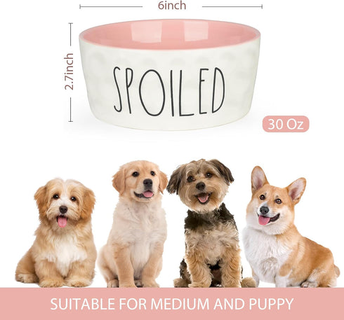 27OZ Ceramic Dog Bowl - 6'' Extra Large Food Water Dog Bowl, Heavy Duty Non-Slip Dog Dish for Medium Dogs, Food Grade Porcelain Pet Feeder Bowl, Microwave & Dishwasher Safe, Pink