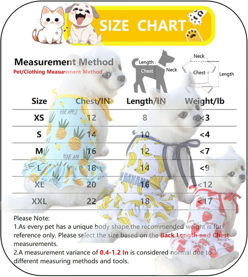 Generic Summer Fruit Print Pet Halter Tutu Dress - Strawberry Banana Pineapple Outfit for Small/Medium Dogs & Cats