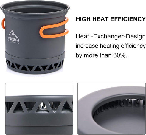 Widesea Camping Cookware Outdoor Pot Pan Cooking Equipment, Heat Exchange Design for Hiking, Backpacking, Travel