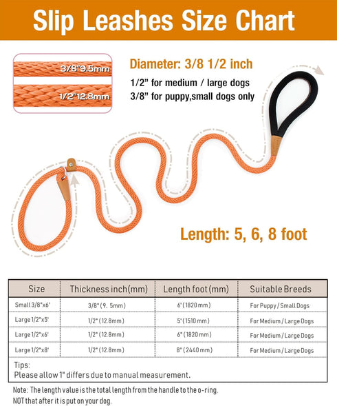 lynxking Dog Leash Slip Lead, 5 6 8 FT Strong Heavy Duty Braided No Pull Training Lead for Dogs