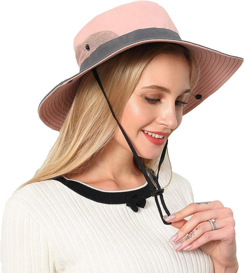 Women Safari Sun Protection Bucket Hat, Breathable Wide Brim Beach Outdoor Summer Hat (22"-23")