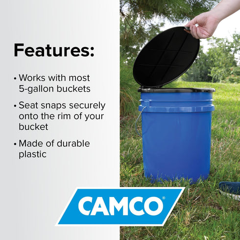 5 3 (41546) Camco Bucket Toilet Seat with Lid - Converts Standard Gallon Bucket into Portable Toilet for Camping