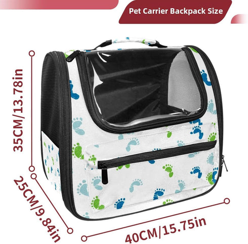 (3) Baby Footprints Pattern Green Blue Cat Carriers Dog Carrier Pet Carrier with Locking Safety Zippers for Cats