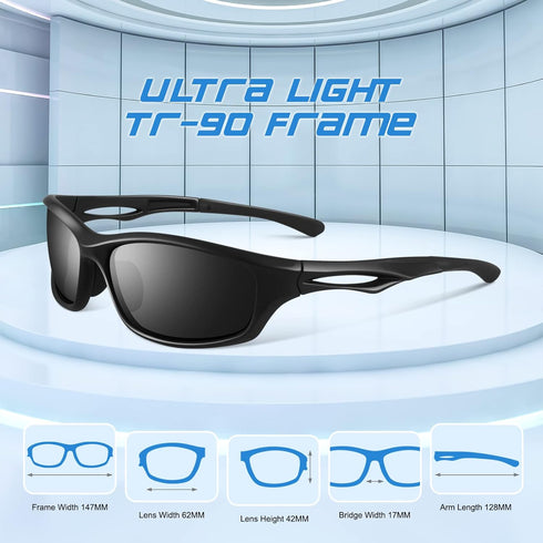 LINVO Polarized Wrap Around Sports Sunglasses for Men Women with UV400 Protection for Running Cycling Fishing Golf