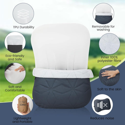Inflatable Camping Pillow with Removable Cover, Ultralight Ergonomic Washable Pillow for Camping, Hiking, Travel Gray