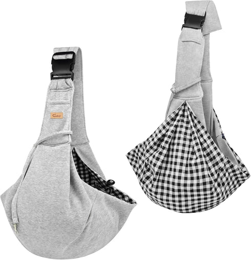 CUBY Dog and Cat Sling Carrier, Hands-Free Reversible Papoose Bag for Small Dogs and Cats, Outdoor Travel (Grey)