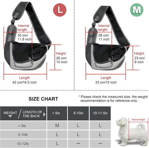 Dog Sling Carrier, Hand-Free Pet Puppy Sling Bag for Small Dogs and Cats, Outdoor Travel Satchel, Medium, Grey