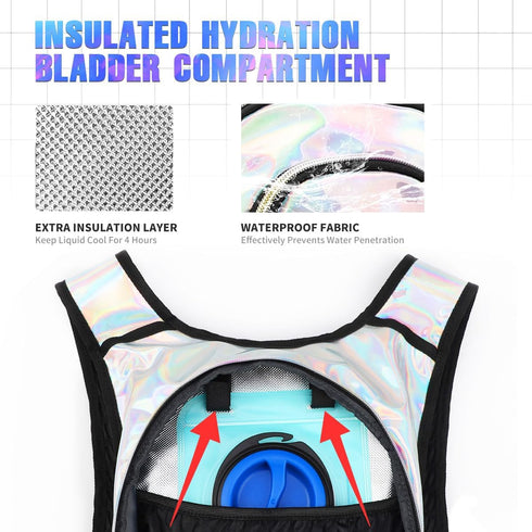 Hydration Backpack with 2L Bladder, Festival Rave Hydration Pack for Hiking, Biking, Festivals, Raves