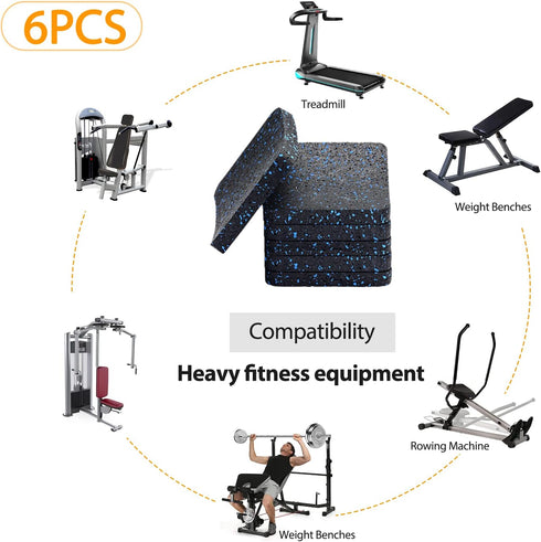 Treadmill Mat Pads - Exercise Equipment Mat with High Density Rubber for Floor Protection (6 PCS)