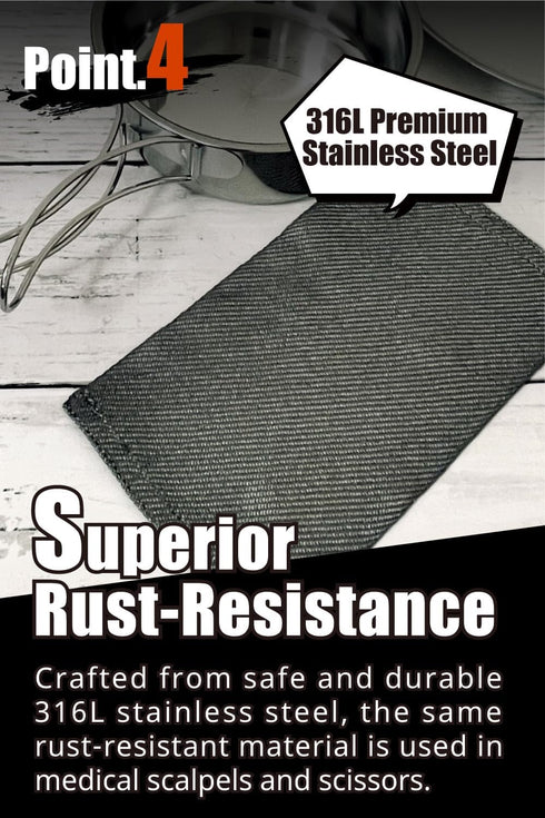 Ultralight 1/2oz 316L Stainless Steel Scrubber Cloth, Heat Resistant 1200? Quick-Drying & Sterilization for Camp Hiking