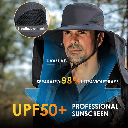 Fishing Hat for Men & Women, Outdoor UV Waterproof Wide Brim Bucket Hat, UPF50+ Sun Hat with Neck Flap