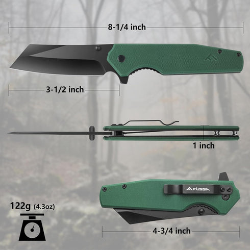 FLISSA Folding Knife, 4-3/4" Reverse Tanto Folding Pocket Knife, Black Stonewash Blade, G10 Handle, for Hunting, Survival, Camping and Outdoor Activities, Great Gifts for Dad by FLISSA