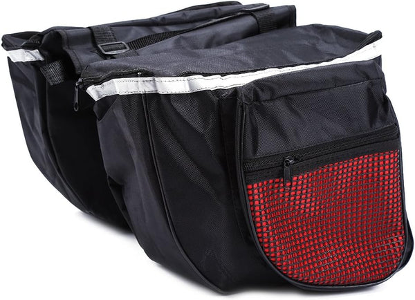 Keenso Large Capacity Double Rear Bike Bags, Waterproof Side Bags for Outdoor Riding, 25L, Black/Red