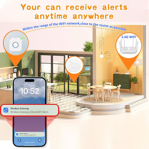 WiFi Dog Door Bell for Potty Training to Go Outside, Smart Doggie Door Bell for Dog, Wireless Doggy Doorbell with Phone