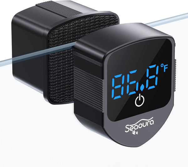 2-in-1 Aquarium Magnetic Cleaner with Digital Thermometer, Mini Magnetic Brush for Glass Fish Tank