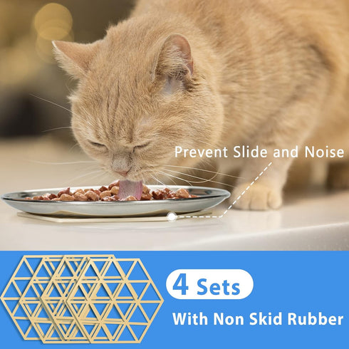 Stainless Steel Cat Dishes for Food and Water Bowls for Small and Medium Pets Relief of Whisker Fatigue -4 Sets Shallow Style