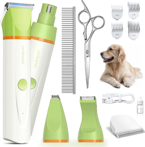 Dog Grooming Clippers Kit with Stainless Steel Scissors and Comb, Low Noise Electric Clippers for Dogs Cats