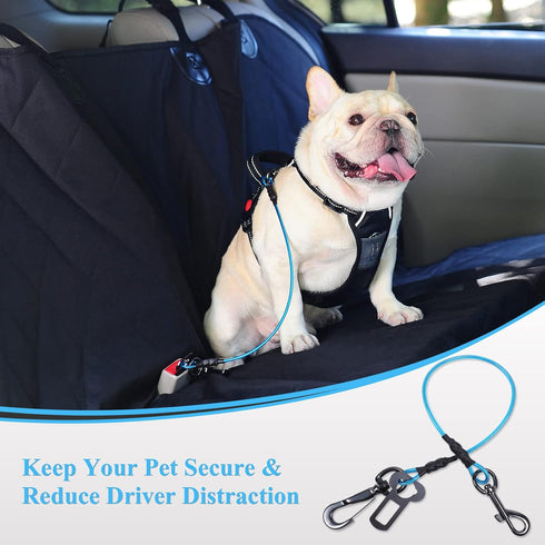 VIVAGLORY Dog Seat Belt, Heavy Duty Steel Rope Waterproof Safety Belt for Small Medium Dogs (22", Blue)