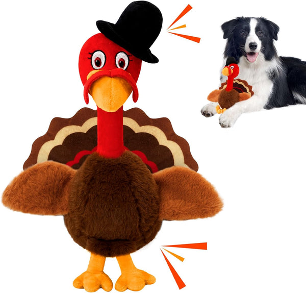 Squeaky Dog Toys, Turkey Squeaky Toys with Cotton Rope and Crinkle, Gifts for Small Medium and Large Dogs
