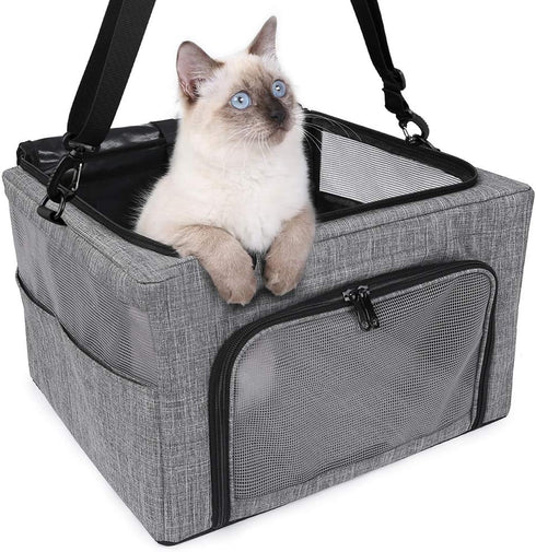 Beelike 15 lbs Dog Cat Car Seat, Collapsible Cat Puppy Car Carrier with Metal Frame, Travel Bag for Small Medium Pet up