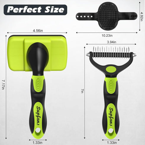 3PCS Dog Brush Set - Premium Pet Supplies for Shedding, Bathing, and Slicker Brushing (Green Black)