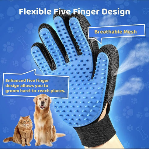 Pet Grooming Glove for Easy Mess-Free Grooming, Mitt for Dogs, Cats, Rabbits, Long/Short Hair, Easy Clean Up