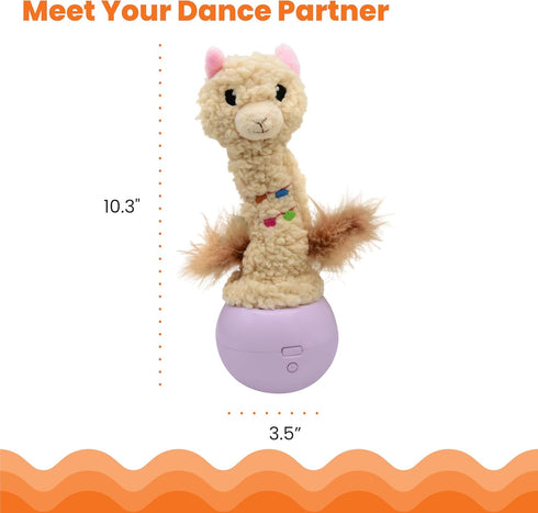 Catstages Electronic Dancing Llama Interactive Cat Toy, Wobbles and Plays Music, Battery Powered, Plush, White