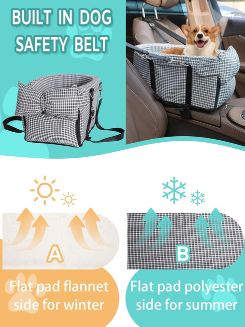 15 lbs Prpeko Dog Car Seat for Small Dogs, Anti-Collapse Pet Seat with Soft Cushion Safety Belt, Fits Dogs & Cats Under