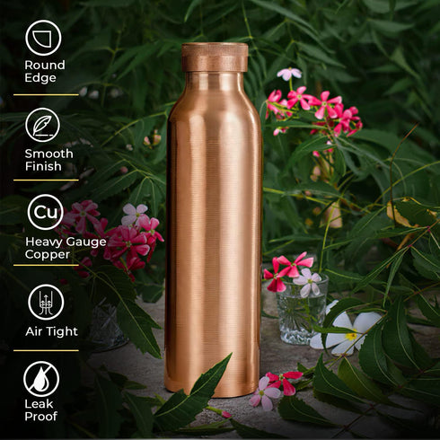 Pure Copper Water Bottle 30 oz 900 ml - Leak Proof Ayurvedic WildFlower Printed Copper Vessel