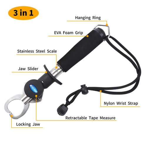 Fish Lip Gripper with Weight Scale and Measuring Tape - Professional Stainless Steel Fish Holder Tool