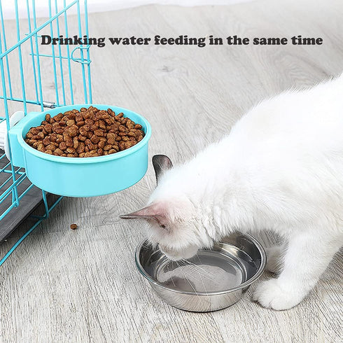 Love Dream Crate Dog Cat Bowls, Removable Stainless Steel Hanging Pet Cage Bowls for Cats, Dogs, Rabbits (Large, Blue)