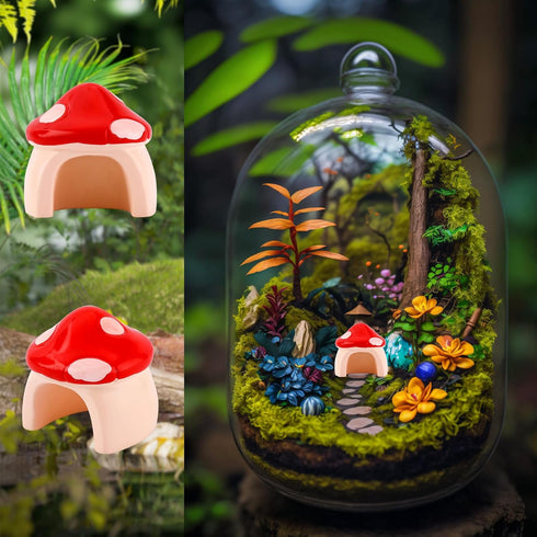 Gosknor 3pcs Jumping Spider Mushroom Hide for Spoods, Resin Jumping Spider Hideout House Cute Jumping Spider Mushroom
