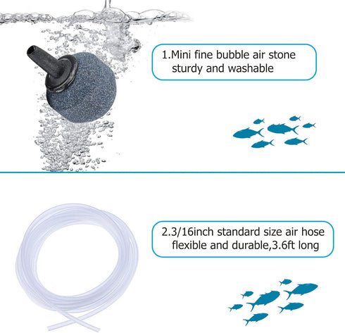 hygger Ultra Silent 1.5W Mini Air Pump for Fish Bowl Aquarium, Oxygen Aerator Kit for 0.5-15 Gallon Tanks