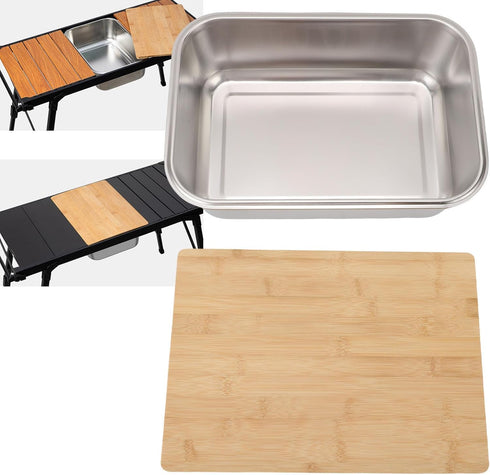 AMONIDA 201 Stainless Steel Vegetable Washing Basin, Food Grade Dish Wash Tub, Wooden Cover Lid Basin, Ideal
