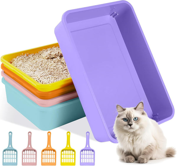 5 Pcs Kitten Small Litter Box Set, Open Cat Litter Box with 5 Scooper, Portable Litter Box for Small Pet, 12.6 x 8.7 x