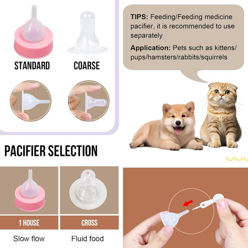 4oz Puppy Kitten Nursing Bottle - Small Animal Feeding Kit with Nipples | Hand Feeding Supplies for Puppies, Kittens