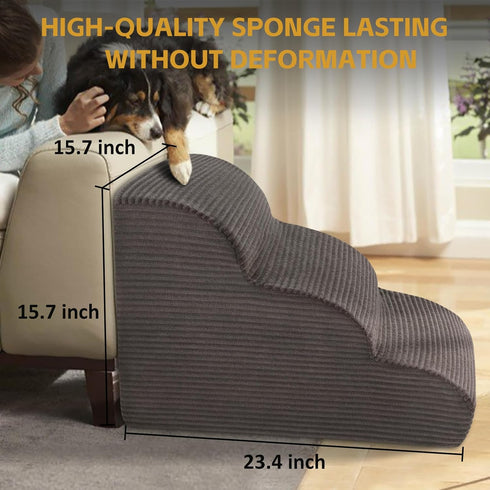 Curved Dog Stairs Ramp for Beds, Couches, and Chair, 15.7" H, 3-Step Non-Slip Pet Stairs for Small Dogs, Deep Grey