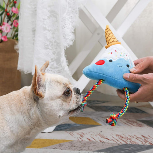 HugSmart Pet Fuji Ice-Cream, Squeaky Plush Dog Toy for Small Medium Dogs, Interactive Tugging Action