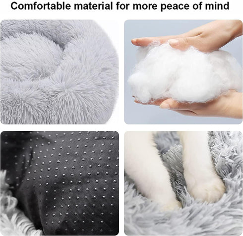 Cat Beds for Indoor Cats, Washable 20/24 inches, Anti Anxiety Round Fluffy Plush Faux Fur Cat Bed for Small Dogs
