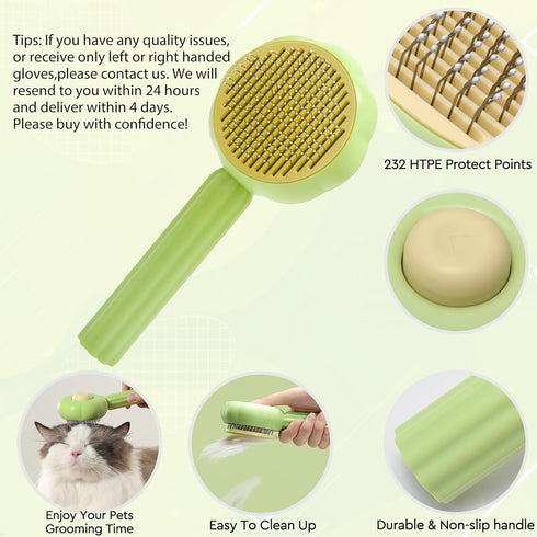 GJEASE Cat Grooming Glove Brush - Self-Cleaning Slicker for Short and Long Haired Pets, Removes Loose Hair (Green)