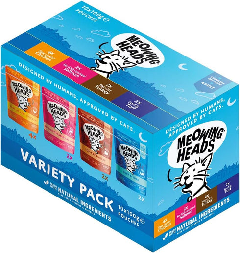 Wet Cat Food - So-Fish-Ticated Salmon, 93% Natural Salmon, Chicken & Beef Pouches, Grain-Free Recipe (10 x 100 g)