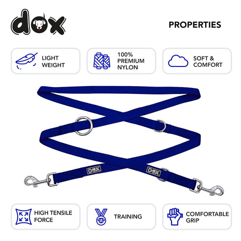 DDOXX Nylon Dog Leash, 6.6 ft, 3-Way Adjustable Leash for Dogs - XS (Blue), Red Dog Leash