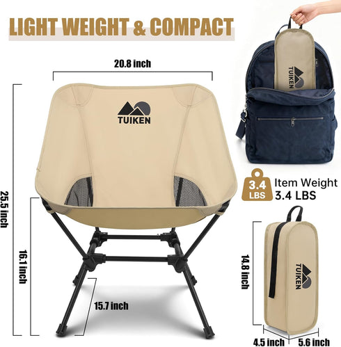 TUIKEN Backpacking Ultralight Camping Chair Chair, Portable Camp Chair with Cup Holder & Storage Bag, Lightweight
