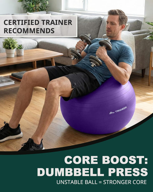 5 Trideer Exercise Ball for Yoga, Pilates & Fitness Stability Ball Equipment for Home Gym & Office Chair, Core